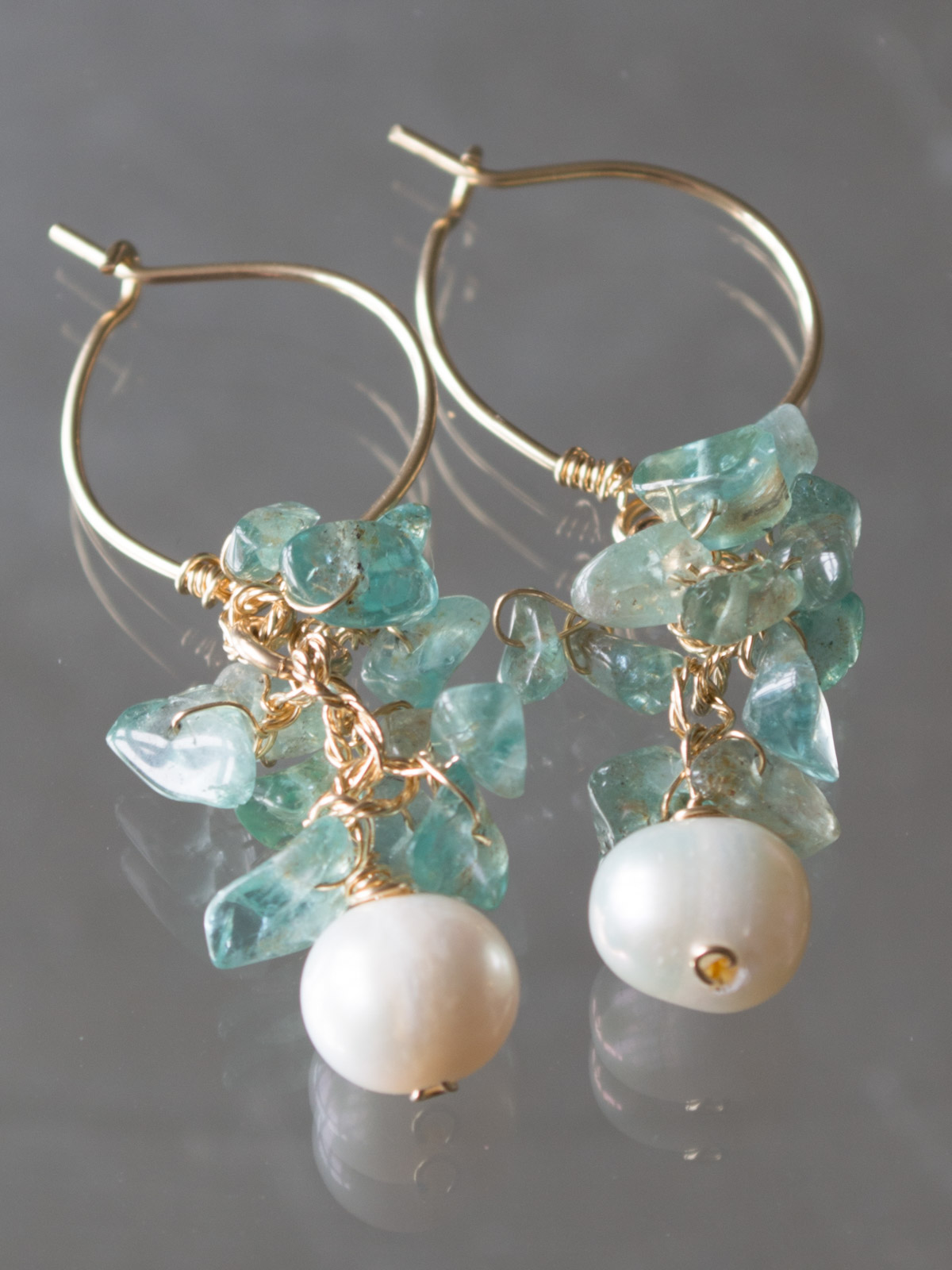 earrings Cluster aquamarine and pearl